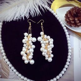 Dangle Earrings Fashion Exaggerating Personality Wild Pearls Grape Beaded Korea Tassel Long Pendant Pendientes For Women Jewelry
