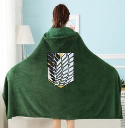 Attack on Titan Wearable Throw Blanket with Hooded for and Adults Scout Regiment Plush Anime Thicken Blanket In Winter 2103169833299