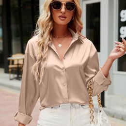 Women's Blouses Shirts Satin 2023 Spring Fashion Blouse Solid s Tops Large Size Loose for OL Silk White 230404
