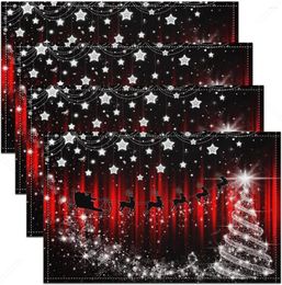 Table Mats Christmas Placemats 12x18 Inch Set Of 4 Cartoon Santa Elk Glitter Xmas Tree Place For Kids Teens Adults Red Black Stripes