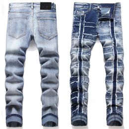 New Fashion Mens Robin Ripper Jeans Denim Pants Skinny fit Slim stretch Men's Biker Jean Trousers Patchwork Distressed Blue Patch Moto wear