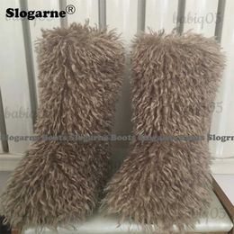2023 Women Winter Snow Outdoor Faux Wool Luxury Furry Curly Fur Boots Woman Plush Warm Platform Shoes Large Size 46 T231104