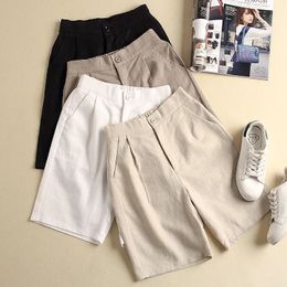 Womens Shorts board shorts cotton and linen female loose size summer Korean version of thin section high waist casual wideleg 230403