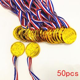 Party Favour 50 Children's Gold Medal Plastic Winners Sports Day Bag Award Fun Toys 230404