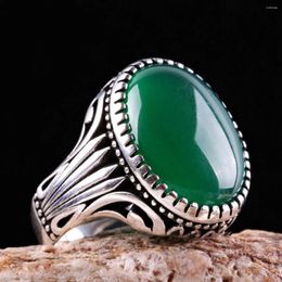 Обручальные кольца Винтажные турецкие ювелирные изделия Дизайн Настоящее антикварное посеребренное классическое арабское мужское овальное кольцо с зеленым драгоценным камнем