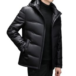 men down puffer jacket warm genuine leather jacket winter coat hoodies windbreakers slim outerwear overcoat plus size M L XL XXL