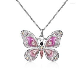 Pendant Necklaces Female Butterfly Necklace Inlaid Blue/Pink Cubic Zirconia Fashionable Versatile Women For Party Accessories