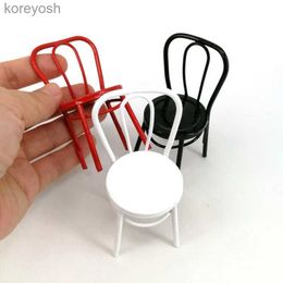 Kitchens Play Food 1PC 1 12 Dollhouse Miniature Iron Red White Chair Model For Dolls House Furniture For Dolls Mini Chair Toys For ChildrenL231104