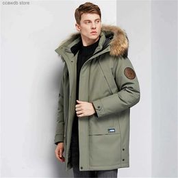 Men's Down Parkas Autumn/Winter High Quality Mens White Duck Down Jacket Men Hooded Mid-Length Coat Fur Collar Parka Male Size M-3XL T231104
