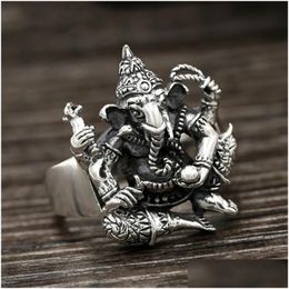 Band Rings 925 Sterling Sier Indian Elephant Gods Ring Gift Women Fine Jewelry Men Vintage Drop Delivery Jewelry Ring Dhrse