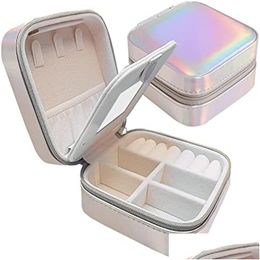 Jewelry Boxes Jewelry Box Small Waterproof Organizer With Mirror Women Girl Makeup Holder Double Layer Travel Case For Earrings Rings Dhfns