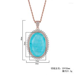 Chains Fashion Trend S925 Silver Inlaid 5A Zircon Ladies Personality Paraiba Big Pendant Dan-shaped Main Stone