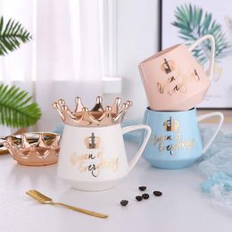 Mugs 300ML Nordic Style Coffee Mug With Golden Crown Lid Ceramic Milk Cup Creative Home Water Cups Gift For Boyfriend Girlfriend