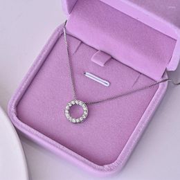 Pendant Necklaces Huitan Circle Necklace For Women Luxury CZ Silver Colour Box Chain Exquisite Female Neck Accessories Statement Jewellery