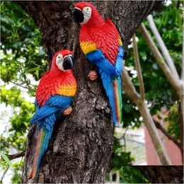 Decorative Objects & Figurines Decorative Objects Figurines Resin Parrot Statue Wall Mounted Diy Outdoor Garden Tree Decoration Animal Dhbzp