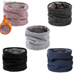 Scarves Hot Striped Winter Scarf for Women Ladies Fleece Ring Bandana Knitting Solid Scarf Knitted Buff Neck Warmer Men Thick MaskL231104