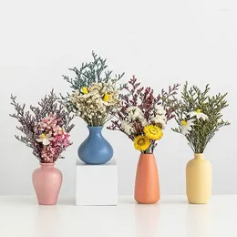 Vases Nordic Ceramic Vase With Dried Flowers Living Room Tabletop Art Decoration Mini Flower Kawaii Home Decor Aesthetics