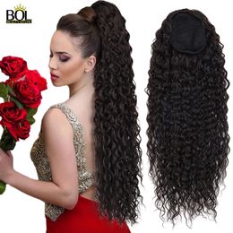Ponytails BOL Curly Ponytail Extension Human Hair Feeling Natural Hairpiece 24-32Inch Soft Long Drawstring Hair PonyTail Clip On for Women 230403