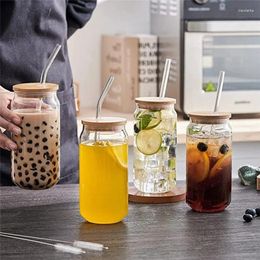 Wine Glasses 550ML Transparent Drinking Utensil Coffee Glass Cup With Straws Milk Beer Cola Juice Cold Drinkware Handmade Can Lid
