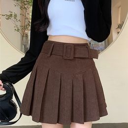 Skirts JMPRS Sexy Corduroy Pleated Mini Ski Belt Vintage High Waist Girl A-line Ski Women's Autumn Fashion Y2k Black Faldas Mujer 230404