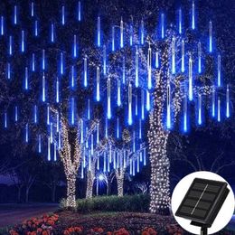 Novelty Lighting Outdoor Solar Meteor Shower Christmas Lights 10 Tubes 192 Led Hanging String Lights for Garden Tree Holiday Party Decoation Lamp P230403