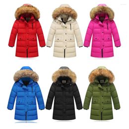 Down Coat 2023 Winter Kids Hooded Jacket Warm Boys Girls Children Mid Length Outwear Parka