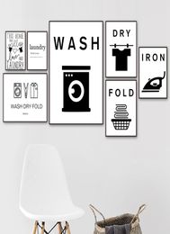 Wash Dry Fold Iron Laundry Funny Sign Quote Wall Art Canvas Painting Nordic Posters And Prints Wall Pictures For Bathroom Decor1638403