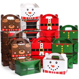 Christmas Decorations Treat Boxes Santa Elf Snowman Elk Xmas Cardboard Present Candy Cookie With Handles Holiday Party Favour Supplies Amxk7