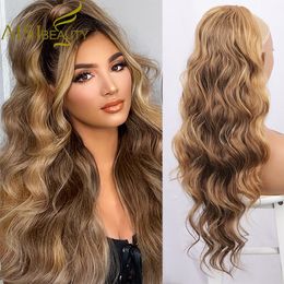 Ponytails AISI BEAUTY Synthetic Long Wavy Ponytail Extensions for Black Women Omber Blond Ash Brown Drawstring Ponytail Clip in Hairpiece 230403