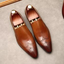 Dress Shoes 2023 Formal Men Oxford Genuine Leather Pointed Toe Slip On Wedding Men's Autumn Loafers Black Coffee Shoe Man Summer