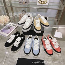 Boots chaneles Designer Shoes C Lace up Canvas Small White Shoes 2023 Colour Match Fashion Thick Sole Elevated Suede Casual Shoes