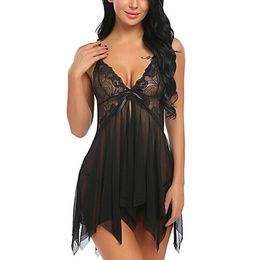 Womens transparent Lace Lingerie Sexy Babydoll G-String Dress Ladies Underwear Nightwear costumes femenina251E