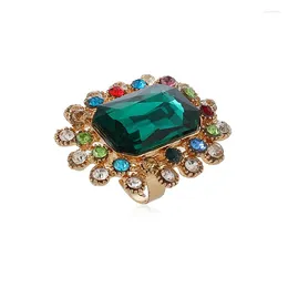 Cluster Rings Fashion Exaggerated Big Deep Green Glass Adjustable For Women Retro Jewelry