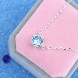 Necklace Women Sky Blue Crystal Pendant Silver Plated Necklace Wedding Jewelry Girlfriend Student Birthday Gift