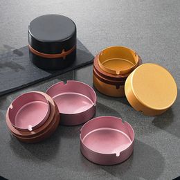 Desk-top Colorful Stainless Steel Natural Wood Ashtrays Dry Herb Tobacco Cigarette Cigar Holder Soot Ash Support Portable Removable Container Smoking Ashtray