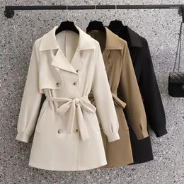 Women's Suits 2023 Spring Autumn Casual Trench Coat Women Mid-Length With Belt Double-breasted Lapel Female Black Windbreaker Outerwear