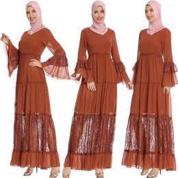 Ethnic Clothing Lace Patchwork Muslim Women Long Dress Chiffon Flare Sleeve Summer Hollow Out Abaya Islamic Arab Jilbab Turkish Dubai Robe