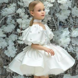 Girl Dresses Baby Girls Birthday Dress Kids Elegant Retro Princess Fashion Puff Sleeve Pearls Prom For Party Clothing