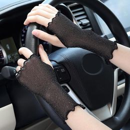 Knee Pads Womens Sexy Mesh Fingerless Gloves Wrist Cuff Summer Driving Anti UV Sunscreen Half Finger Fishnet Mittens
