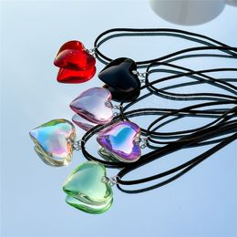 Colorful Love Heart Pendant Choker Necklace for Women Gothic Knotted Bowknot Adjustable Chain Y2K Accessories