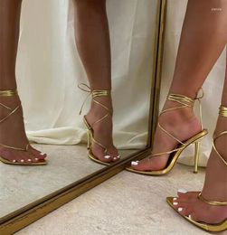 Sandals Women's Flip-Toe Metal Heel Shoes Cross Strap 2023 Straps Sexy Red Heels ZLSandals