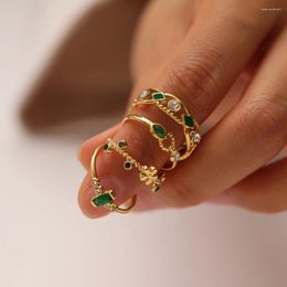 Cluster Rings WILD & FREE Green Zircon Crystal Stainless Steel For Women Simple Charm PVD Gold Plated Waterproof Jewellery