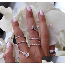 Couple Rings Rainbow Cz Flower Mti Wrap Long Fl Finger Ring For Women Sier Colour Sparking Paved Fashion Size 6 7 8 Drop Deliv Dhgarden Dhknn