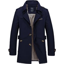 Men's Trench Coats Spring Autumn solid Colour Business leisure Long Jacket male Fashion cotton Overcoat Windbreaker Coat 230404