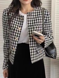 Women's Jackets Autumn Winter Small Fragrance Tweed Jacket Coat Women Single Breasted Houndstooth Woollen Short Coats Vintage Outerwear