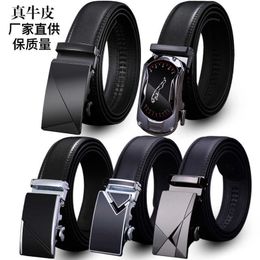 Suspenders Belt high-end automatic buckle cow leather busins trouser leisure belt men's style