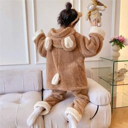 Women's Sleepwear 2023 Winter Fashion Light Luxury Pyjamas Women Coral Fleece Thickened Warm Home Clothing Set Boutique Simple Style