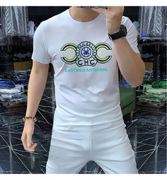 2023 new summer Men's T-shirts short sleevs hot drill white Mercerized soft Cotton Rhinestone Casual man loose Tees Designer Round Collar high quality Top clothing