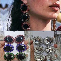 Dangle Earrings Exaggerated Crystal Mixed Colour Big Round Stone Drop Statement Jewely For Women Luxury Rhinestone Long