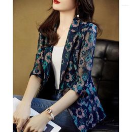 Women's Suits Elegant Lapel Button Spliced Loose Printed Lace Blazer Women Clothing 2023 Autumn Casual Tops All-match Office Lady Blazers